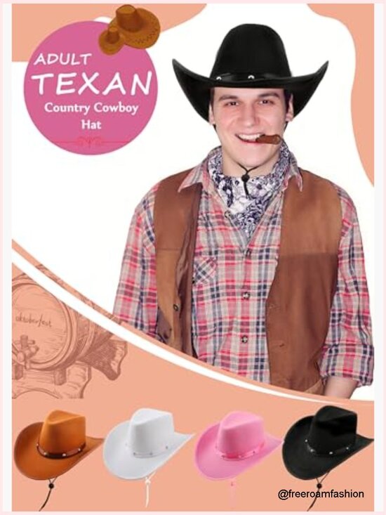 4 Pack Felt Cowboy Hats with Neck Drawstring for Western Party Costume